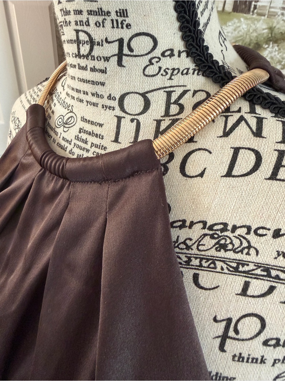 Eliza J Chocolate Brown Chain Strap Pleated Satin Cocktail Dress - Picture 8 of 10